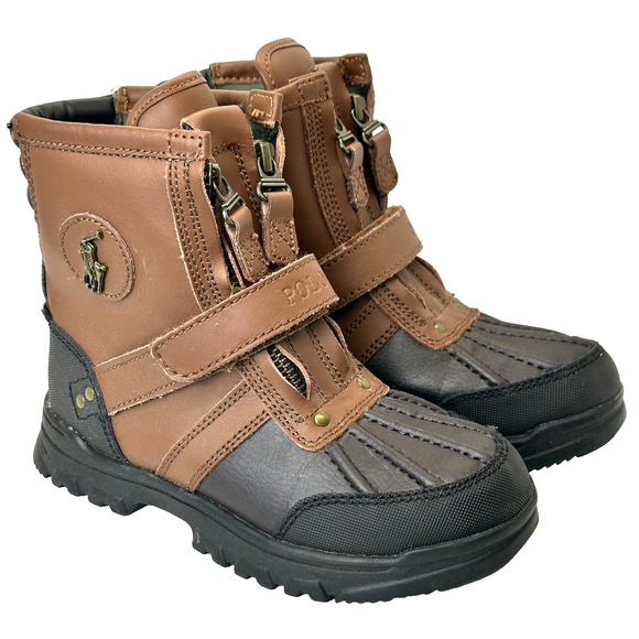 Polo Ralph Lauren Conquered High Duck Boots Zip Up Brown/Black US Boys Size 1 - Picture 1 of 9